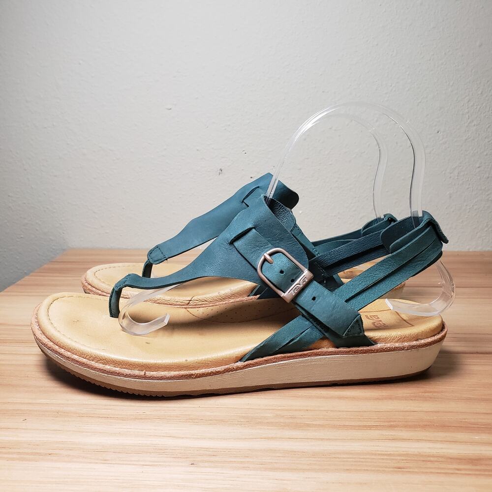 Teva Teal Leather T-Strap Sandals